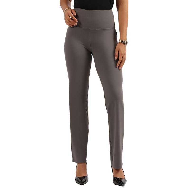 BlissClub Ultimate Sculpt Straight Pants -Regular Below 54, Ribbed Waistband, 2 Zippered Pockets, Feels Like Second Skin, Strai