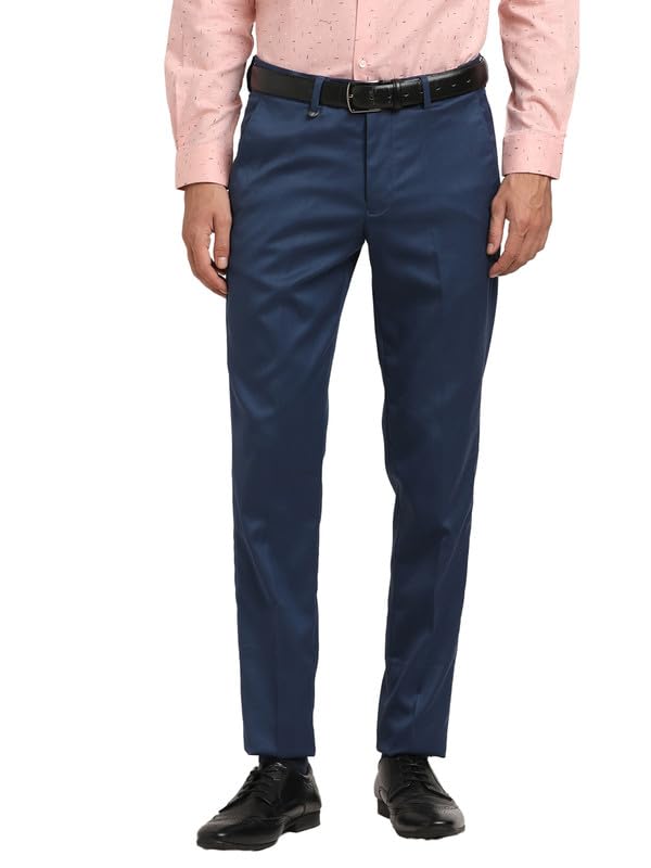 Turtle Men Poly-Viscose Blue self Design Ultra Slim Fit Party Trouser