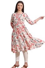 W For Woman Light Beige Floral Printed Rayon Flax Anarkali Kurta With Lace (Size: 3Xl)-W12248-125260