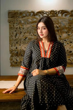 ANNI DESIGNER Womens Rayon Blend Anarkali Printed Kurta with Pant (Karidos Black-VKS01_L_Black_Large)