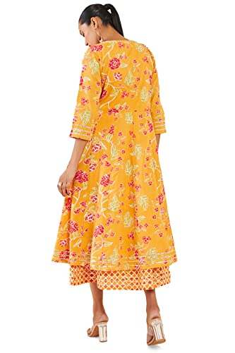 Soch Women Yellow Cotton Printed Dress Kurta