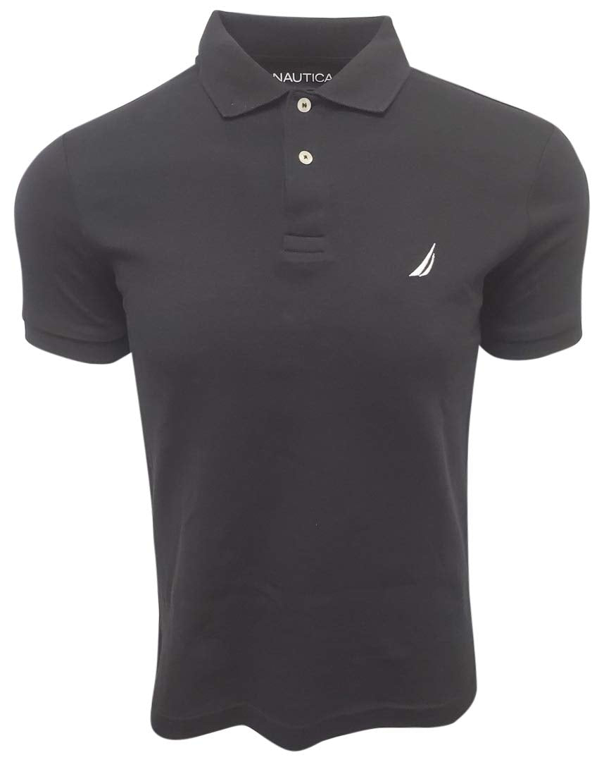 Nautica Men's Slim Fit Short Sleeve Solid Soft Cotton Polo Shirt (Medium, Black)