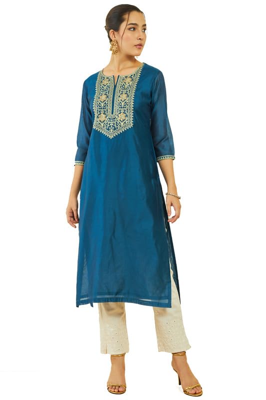 Soch Women Chanderi Floral Embroidered Straight Kurta with Sequin Details