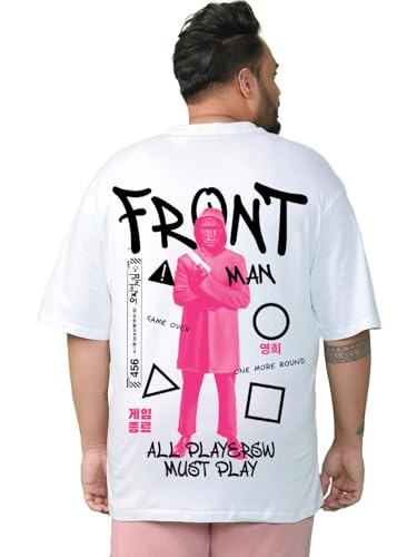 Bewakoof Official Squid Game Merchandise MenS Graphic Print Oversized Fit Half Sleeve Round Neck Cotton T-Shirt_683877_White_4Xl