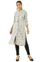 Soch Womens Grey Muslin Floral Print Straight Kurta With Tassels