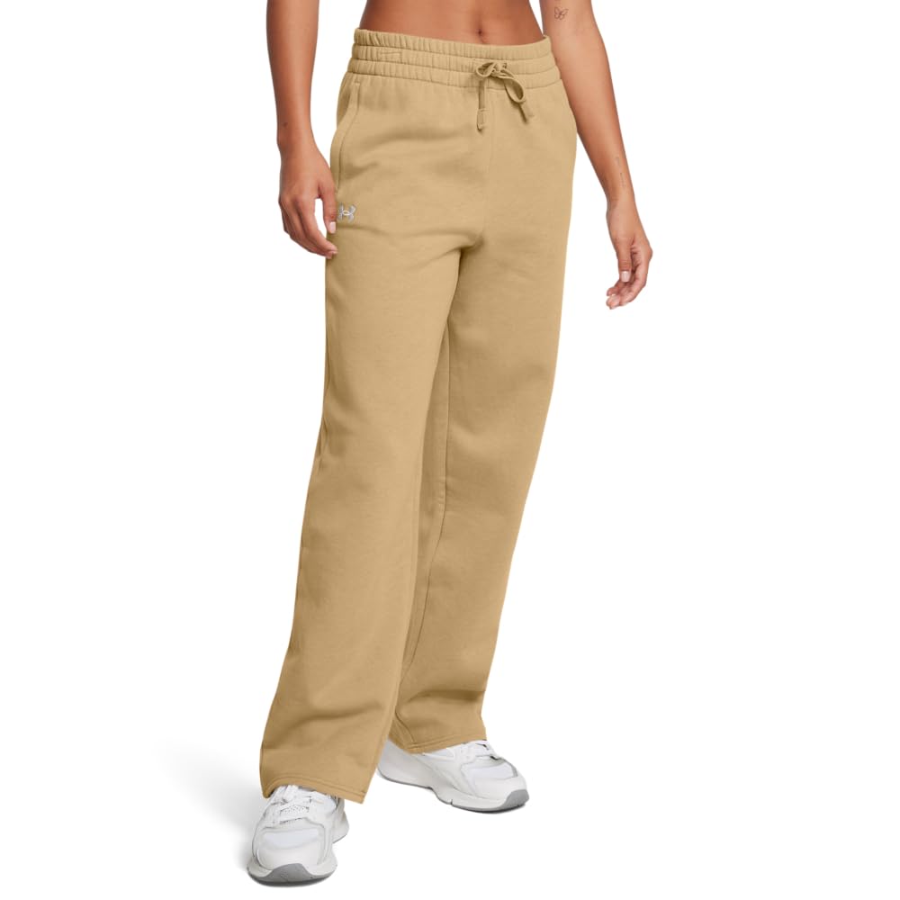 Under Armour Women's Rival Fleece Straight Leg Pants, (263) Camel / / White, X-Large