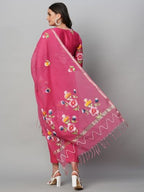ANNI DESIGNER Womens Cotton Blend Straight Printed Kurta with Pant & Dupatta (Natkat Pink_L_Pink_Large)