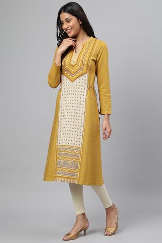 Aurelia Women Arrow Wood Cotton Blend Geometric Yarn Dyed Straight Kurta