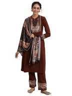 Libas Womens Yoke Design Wool Straight Kurta With Palazzos And Dupatta