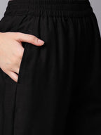 ANNI DESIGNER Ladies Cotton Blend Dupatta Kurta Trousers, Black, 5XL