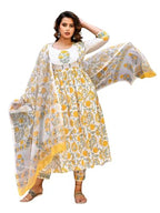 Pinkmint Women Flower Printed Anarkali Kurta & Pat Set with Dupatta