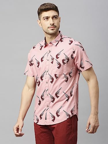 Thomas Scott Mens Printed Slim Fit 100% Cotton Casual Shirt with Spread Collar and Half Sleeve