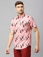 Thomas Scott Mens Printed Slim Fit 100% Cotton Casual Shirt with Spread Collar and Half Sleeve