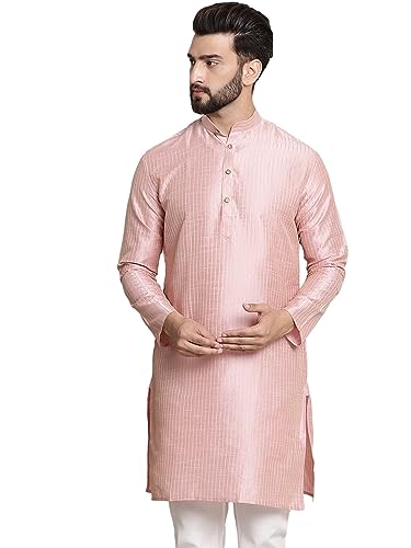 Sojanya (Since 1958 MenS Silk Blend Pink Color Striped Design Only Long Kurta