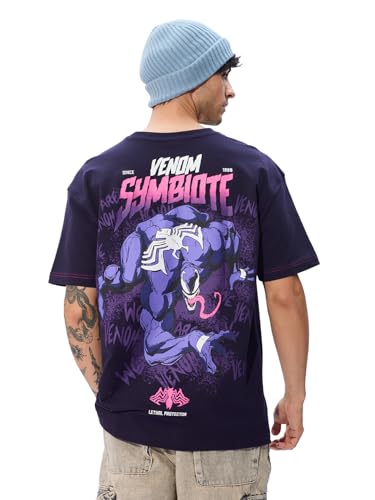 The Souled Store Official Marvel: Venom Symbiote Oversized T-Shirt For Men Boys Cotton Casual Half Sleeves Baggy Loose Fit Drop 