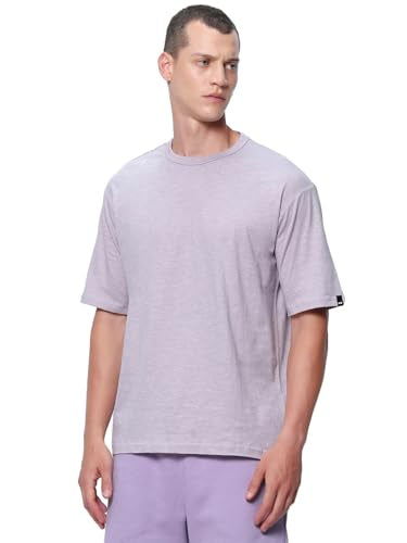 Bewakoof Air 1.0 Mens Solid Oversized Fit Half Sleeve Round Neck Cotton T-Shirt_ 580017 Purple M