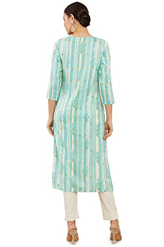 Soch Women Turquoise Rayon Floral Kurtas