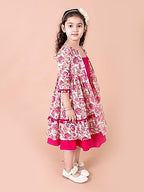 Pspeaches Girls Magenta White Floral A-Line Cotton Below The Knee Dress with Attached Shrug
