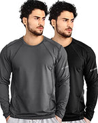 EYEBOGLER Mens Dry Fit Round Neck Full Sleeve Casual Tshirt Pack of 2