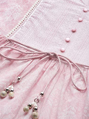 Ishin Women'S Pink Embelllished Anarkali Tiered Kurta