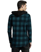 EYEBOGLER Men Checkered Hooded Neck Blue T-Shirt