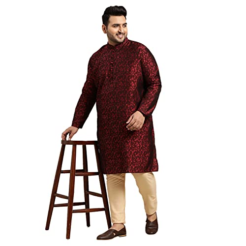 Sojanya Plus (Since 1958) MenS Silk Blend Maroon Self Design Only Long Kurta Size: 48