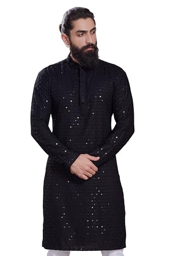 Divisive MenS Sequince Embroidered Cotton Blend Only Slim Fit Kurta (Dkrt224_Xl_Black)