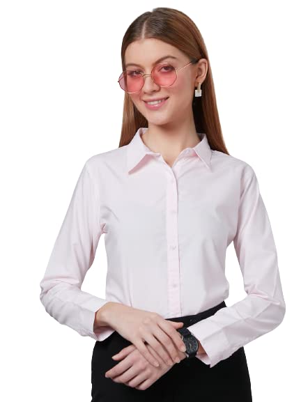 Style Quotient Women Solid Pastel Pink Polycotton Regular Formal Shirt