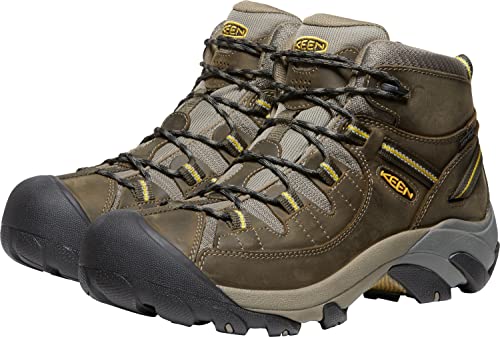 KEEN Men's Targhee 2 Mid Height Waterproof Hiking Boots, Black Olive/Yellow, 10