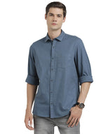 Turtle Men 100% Cotton Slim Fit Blue Solid Full Sleeve Casual Shirt