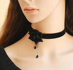 ericotry Elegant Retro Rose Flower Collarbone Chain Clavicle Necklace Gothic Lolita Black Lace Collar Choker Ornament Wedding Ha