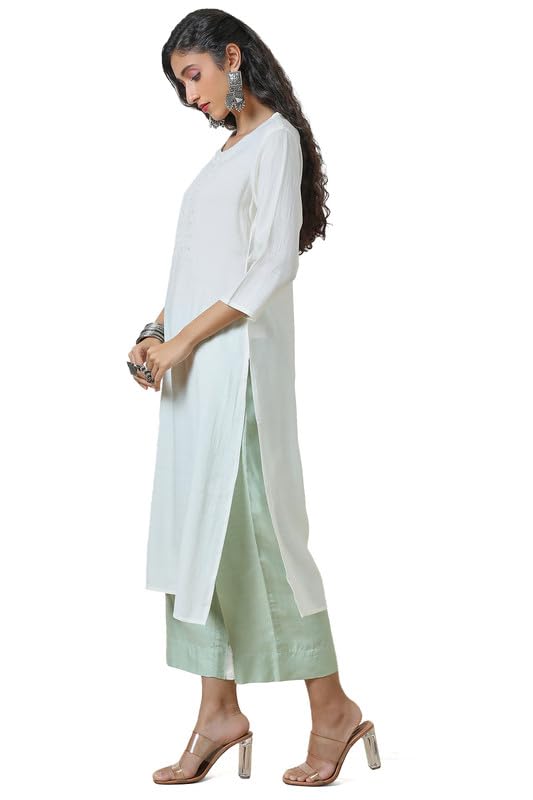 Soch Womens Off White Beaded Yoke Design Viscose Blend Kurta