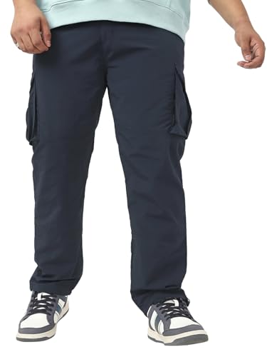 Bewakoof MenS Solid Regular Fit Nylon Plus Size Pant_648637_Blue_40