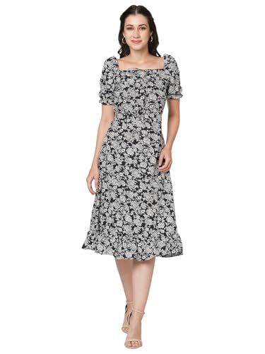 Selvia Western Dress For Women|Crepe Dress For Women|Fit & Flare Dress|Floral Printed Dress For Women|One Piece Dress For Women 