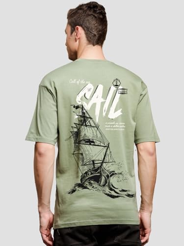 ADRO Men's Solid Oversized Fit T-Shirt (OVR24-L1-SAIL-OL_Olive