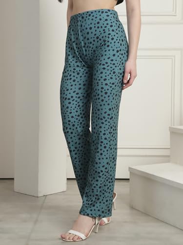 Preneum Womens Striped Wide-Leg High-Waisted Korean-Inspired Comfortable & Stylish and Formal Bell Bottom Trouser Pant, Green &