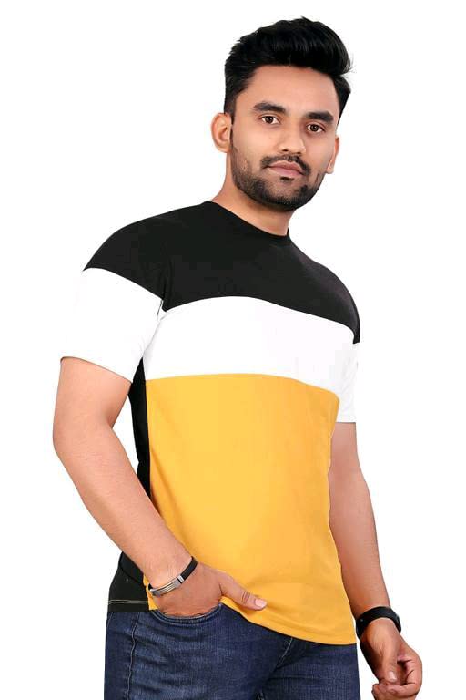 LookMark Mens Stylish Cotton Blend Printed Striped Polo Tshirt (MT06-XL) Yellow-Black