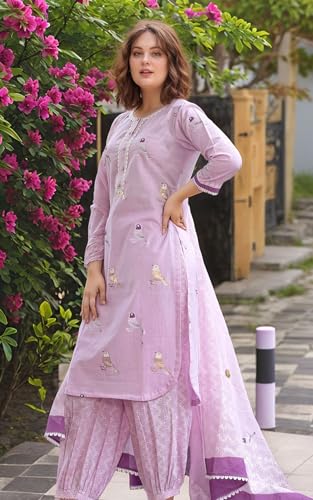 ANNI DESIGNER Women s Rayon Blend Kurta with Trousers and Dupatta, purple, 3XL