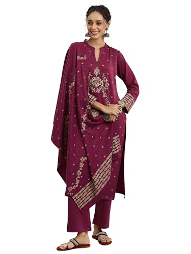 Libas WomenS Wool Blend Woven Design Kurta Set (48797W_Pink