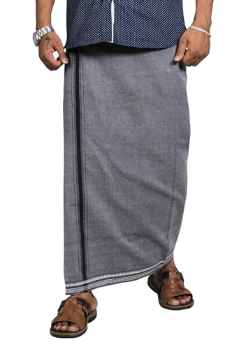 Prakasam Cotton Mens Cotton Kerala Thalapathi Border Welcro Pocket Dhoti