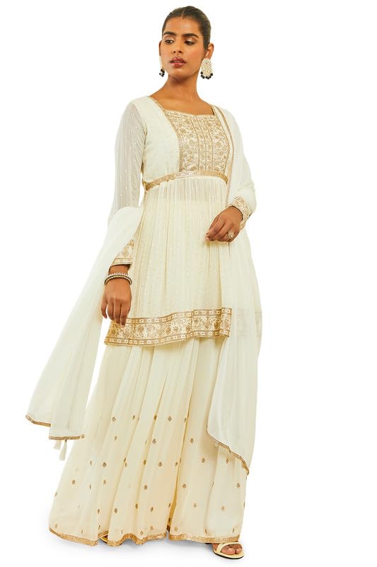 Soch Women Georgette Floral Zari Embroidered Suit Set with Dupatta