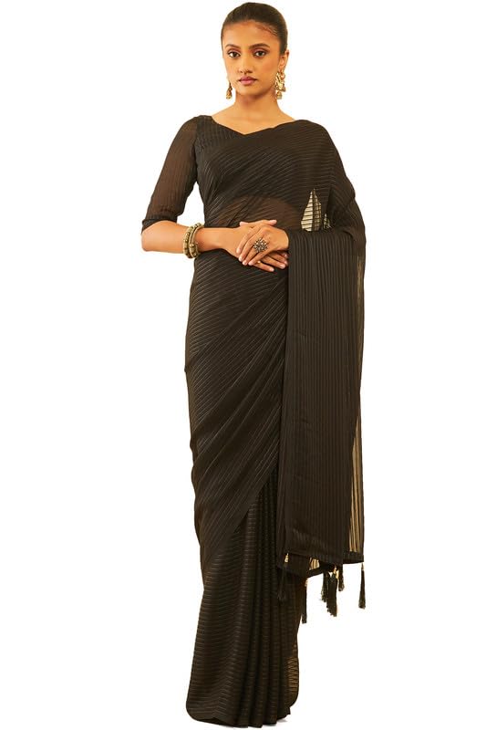 Soch Women Chiffon Saree with Tassels