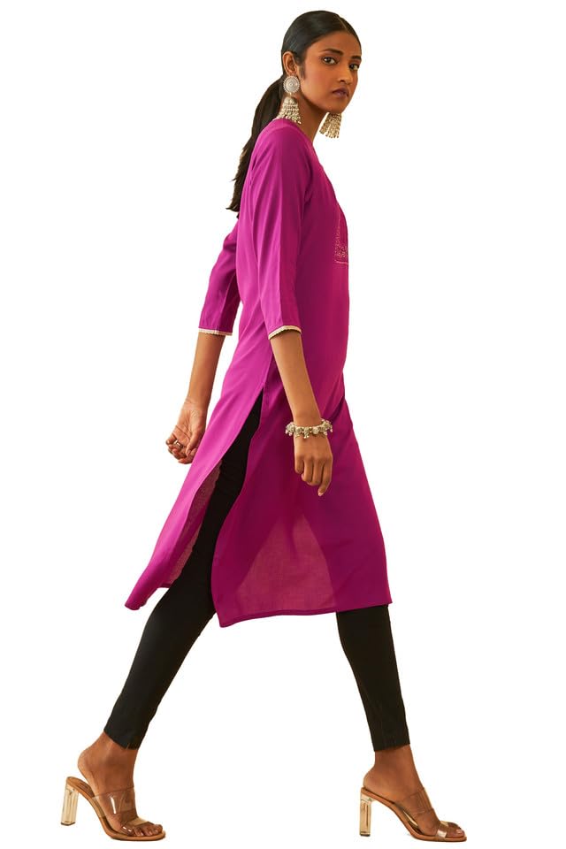 Soch Womens Rayon Yoke Design Straight Kurta With Sequins