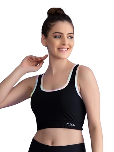Clovia WomenS Medium Impact Padded Non-Wired Sports Bra With Removable Cups (Brs019P13_Black_L)