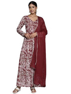 Varanga Maroon Abstract Printed V-Neck Embellished With Triangular Lace, Long Sleeves Embellished With Gota Lace Anarkali Kurta 