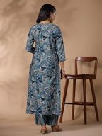 ANNI DESIGNER Womens Rayon Blend Straight Printed Kurta with Palazzo (Kanjirang Blue_M_Blue_Medium)