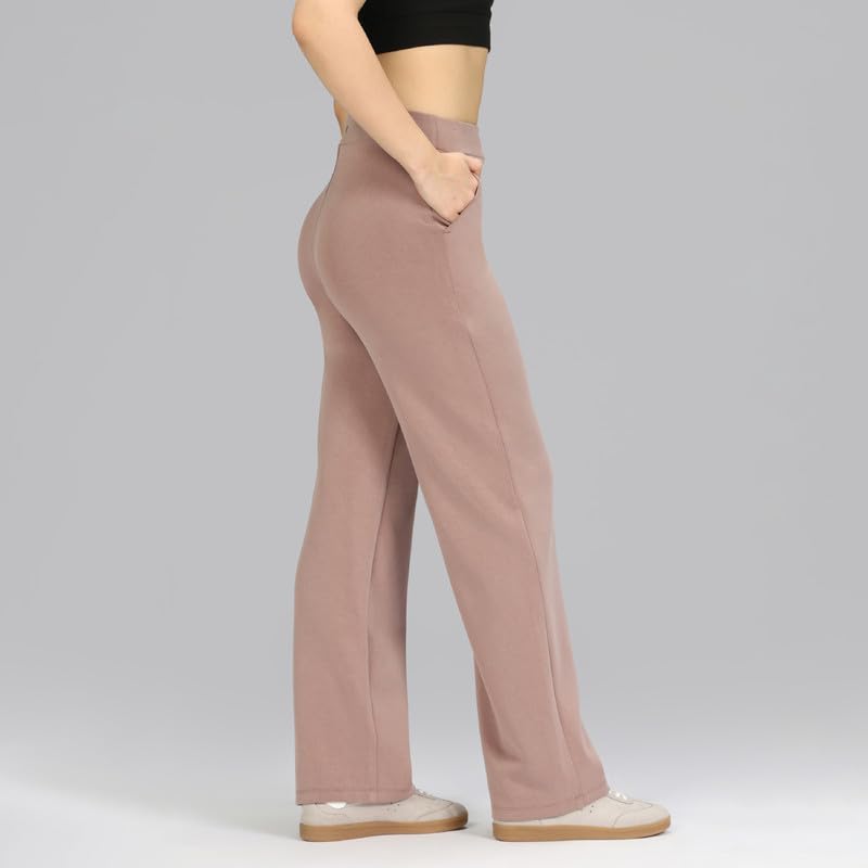 BlissClub Womens BareButter Straight Pants, High Rise, Straight fit,Pockets, Comfortable Waistband,Regular Variant Below 54