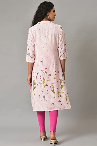 W For Woman Light Pink Floral Printed Kurta In Mandarin Collar