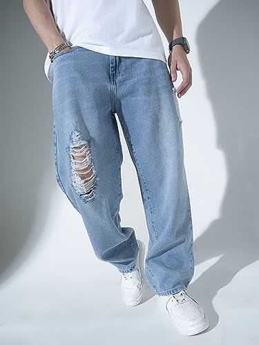 Hubberholme MenS Knee Distressed Loose Fit Jeans