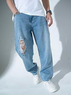 Hubberholme MenS Knee Distressed Loose Fit Jeans